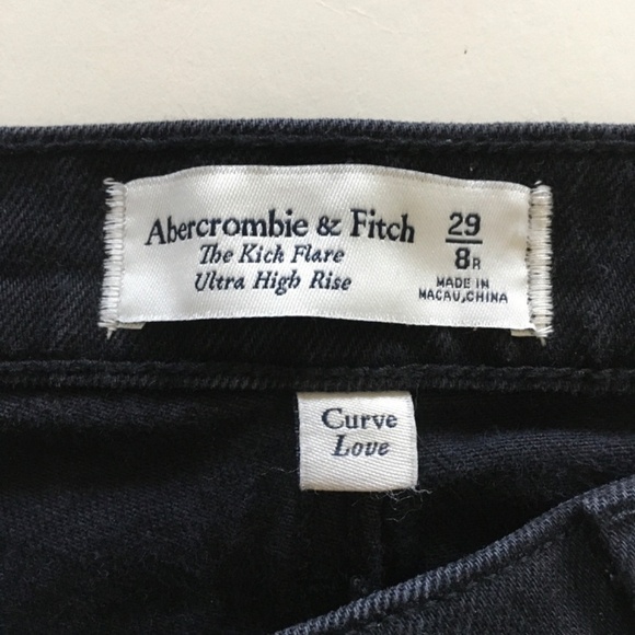 Abercrombie & Fitch Curve Love The Kick Flare Ultra High Rise Jeans 29 8R Black - Picture 9 of 14